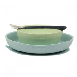 NATTOU Coffret Repas Silicone Lapidou Vert Et Bleu Eau