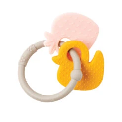 NATTOU Anneau Dentition Silicone Fraise Et Canard Anneau Gris